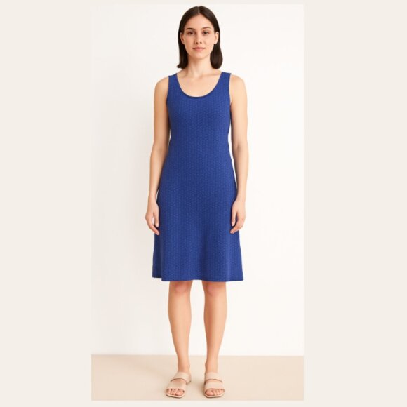 GUDRUN SJODEN Polka Dot Sleeveless Tank Dress Knee Length Blue Women's Medium - Picture 1 of 11